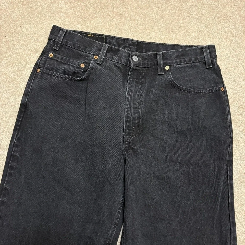 Vtg Levis 550 Jeans Mens 34x30 Black Relaxed Tapered Raw Hem Denim Pants USA 90s